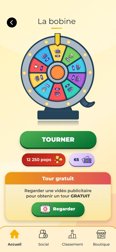 Écran de la bobine, la roue de récompenses quotidienne
