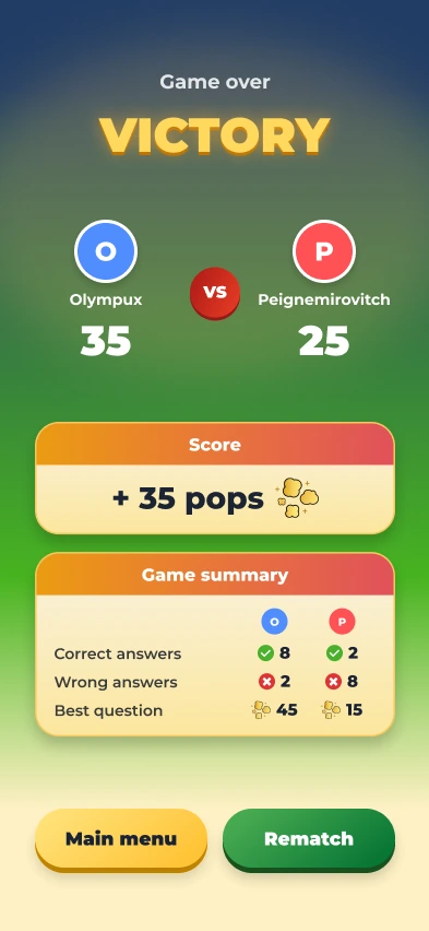 Multiplayer game over screen: a 35 to 25 victory